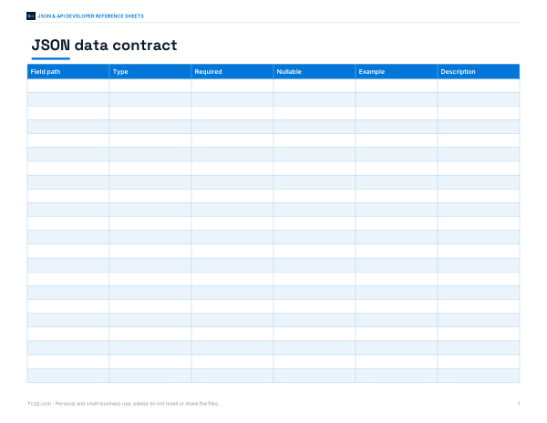 Preview of Printable JSON Data Contract Template